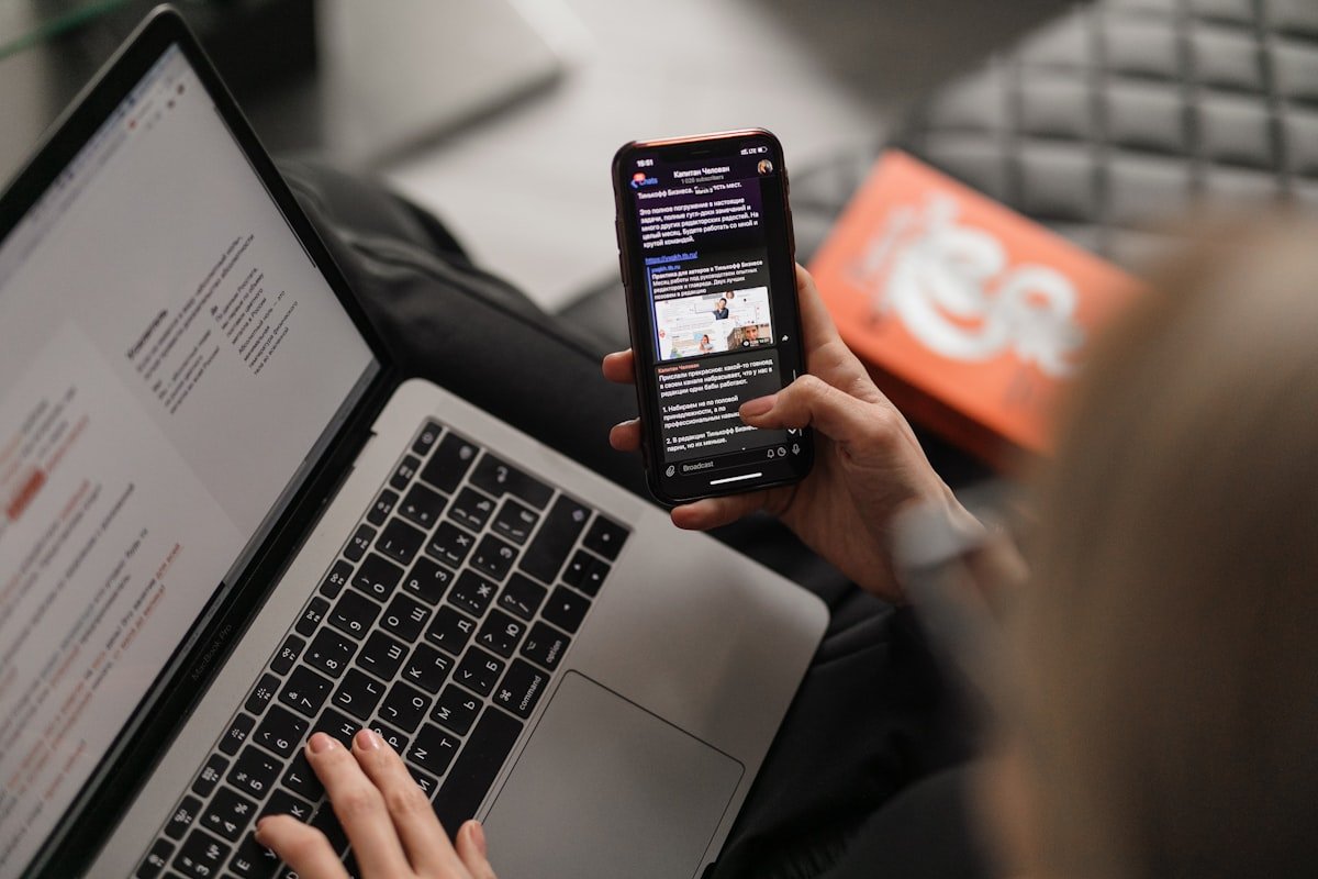 Close view of a smartphone being used for messages and security settings